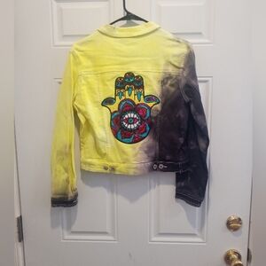 Yellow and Black Denim Jacket with Embroidered Sequins Design